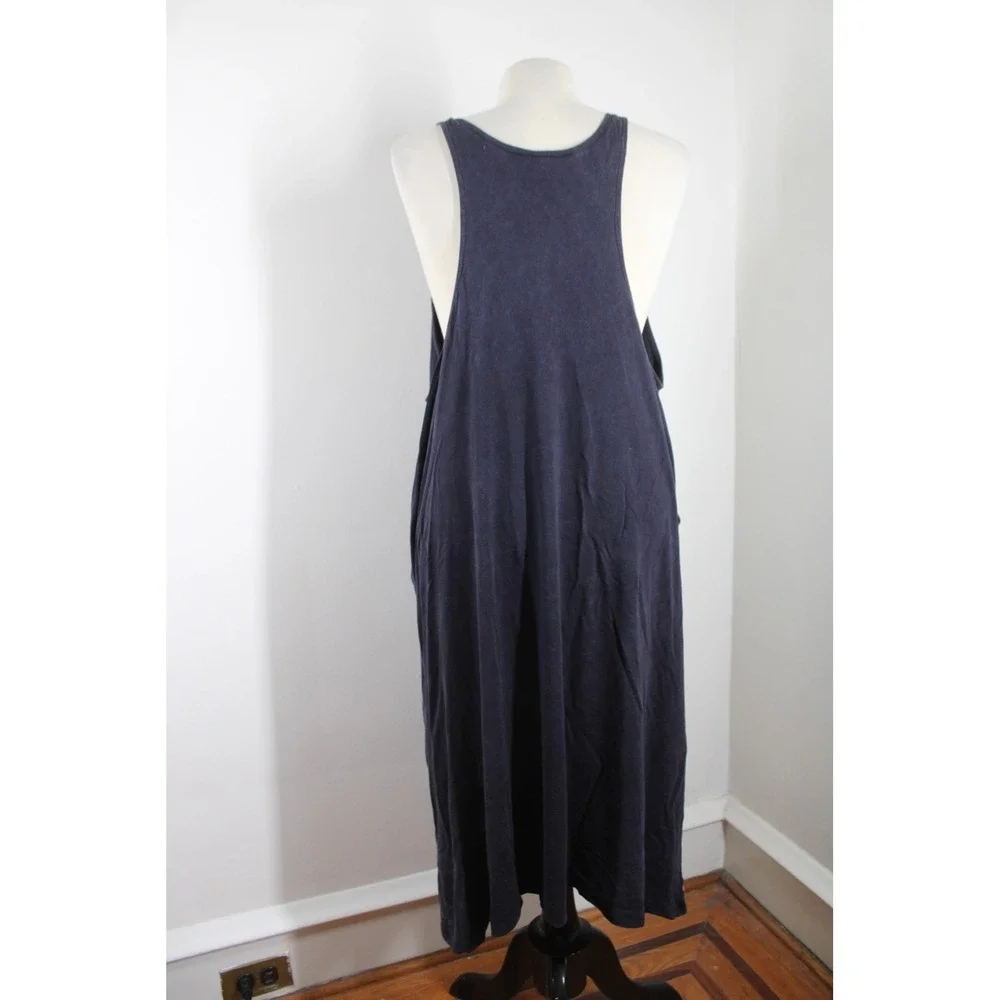 Eileen Fisher M Navy Blue Midi Tank Dress Lyocell Blend Pockets Lagenlook - Picture 3 of 7